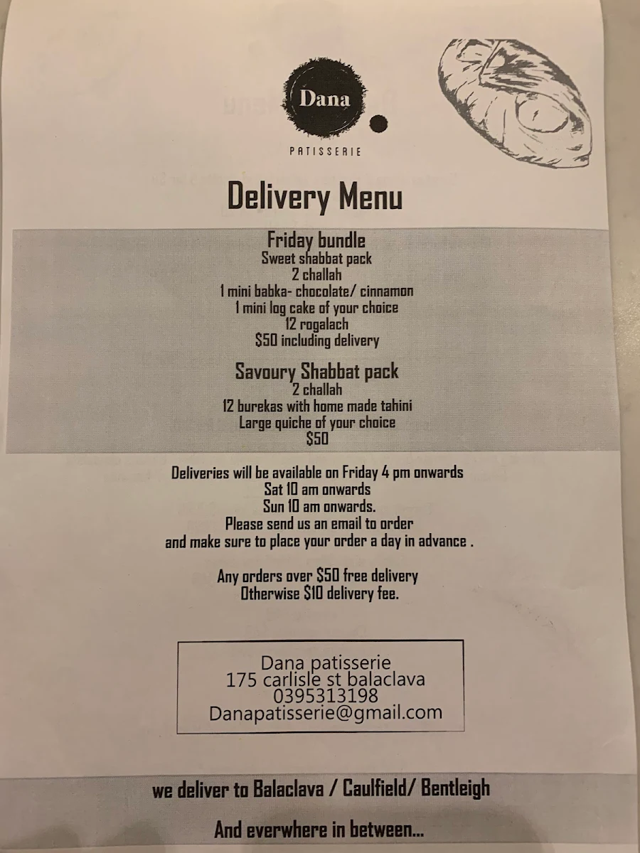 Menu, Dana Patisserie