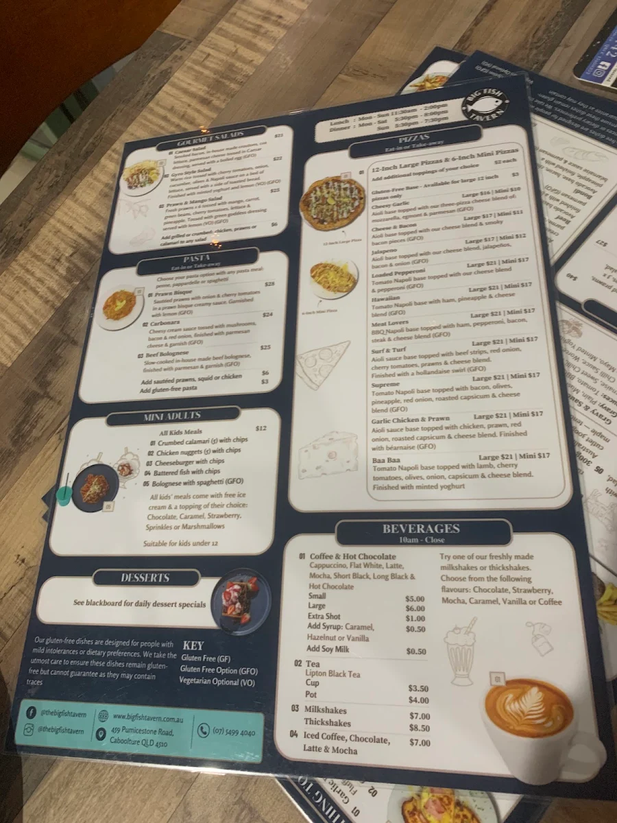 Menu, Big Fish Tavern