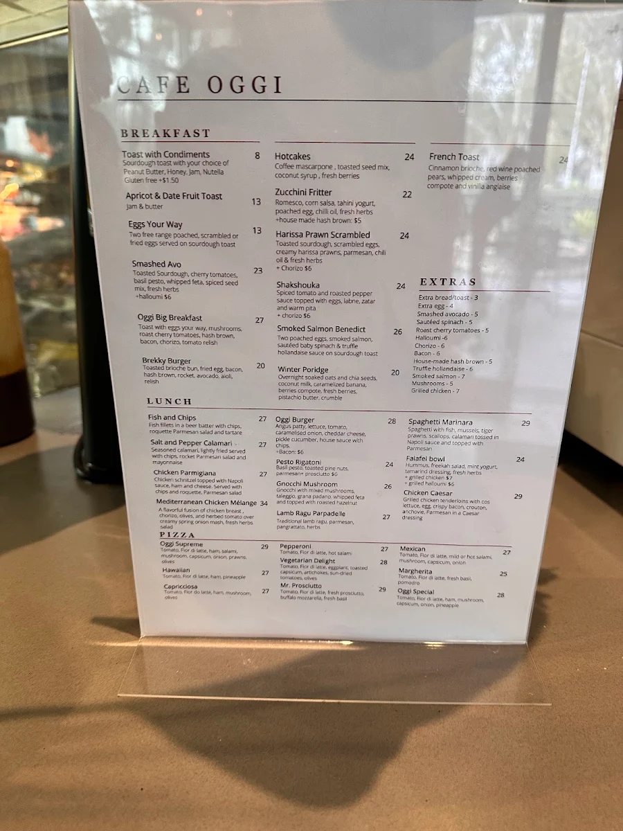 Menu, Cafe Oggi