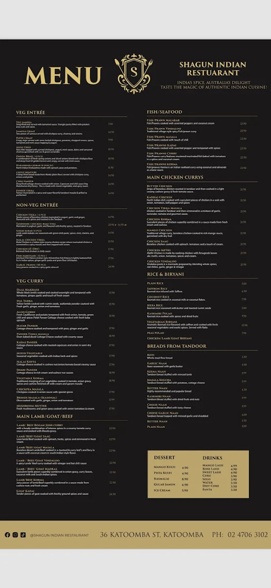 Menu, shagun indian restaurant