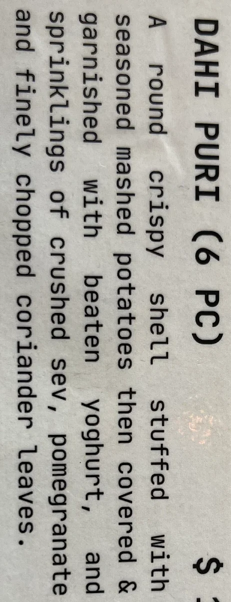 Menu, NC's Chaat and Dosa House (Vegetarian/Vegan/Gluten Free Restaurant)