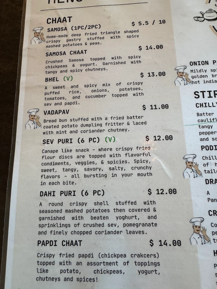 Menu, NC's Chaat and Dosa House (Vegetarian/Vegan/Gluten Free Restaurant)
