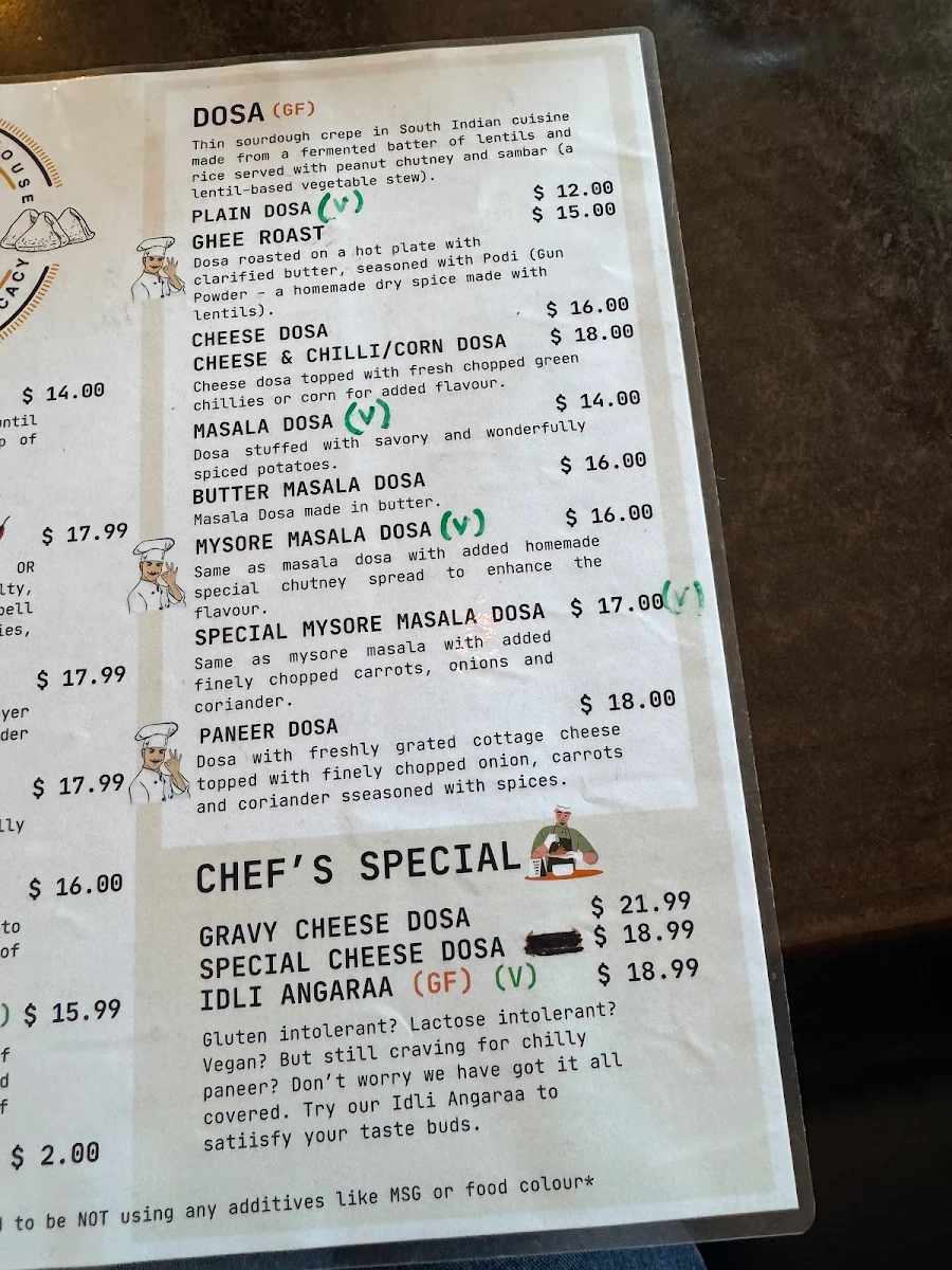 Menu, NC's Chaat and Dosa House (Vegetarian/Vegan/Gluten Free Restaurant)