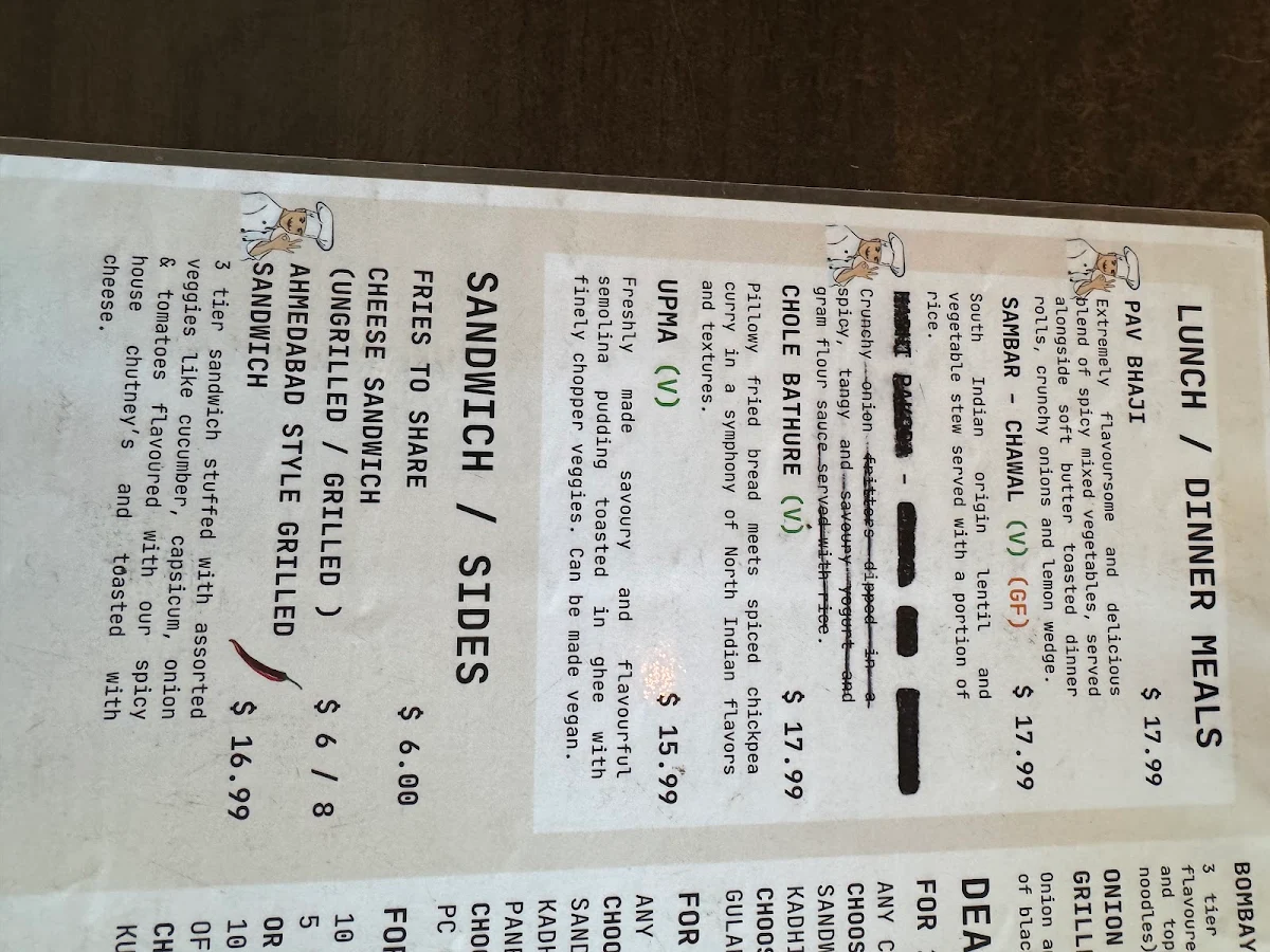 Menu, NC's Chaat and Dosa House (Vegetarian/Vegan/Gluten Free Restaurant)
