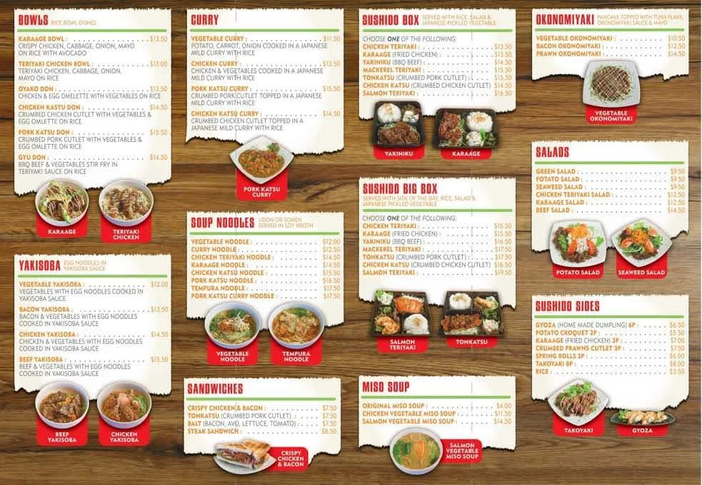 Menu, Sushido Japanese Kitchen/Cafe