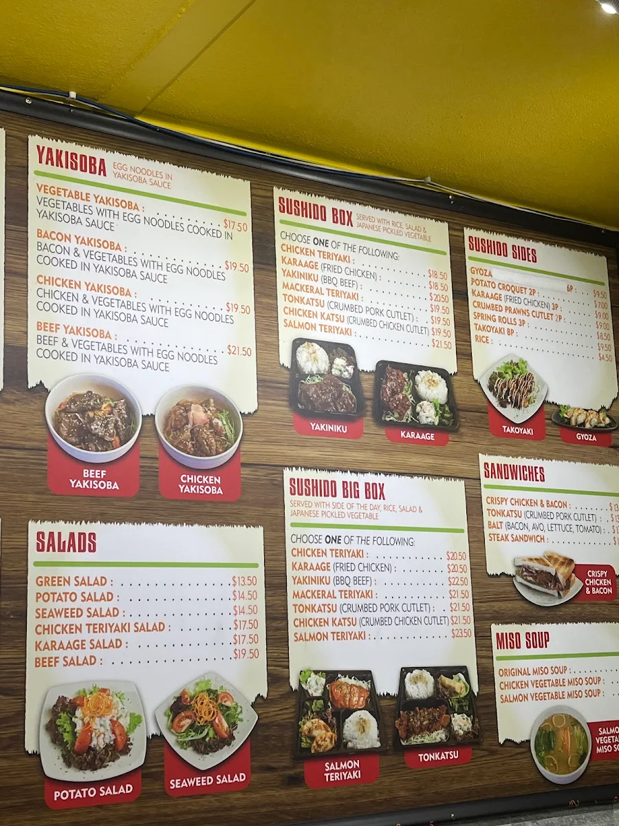 Menu, Sushido Japanese Kitchen/Cafe