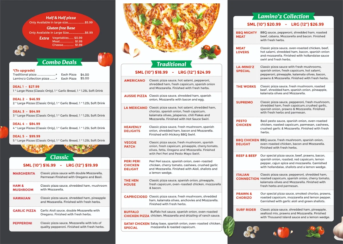 Menu, La-Mino'z Pizza