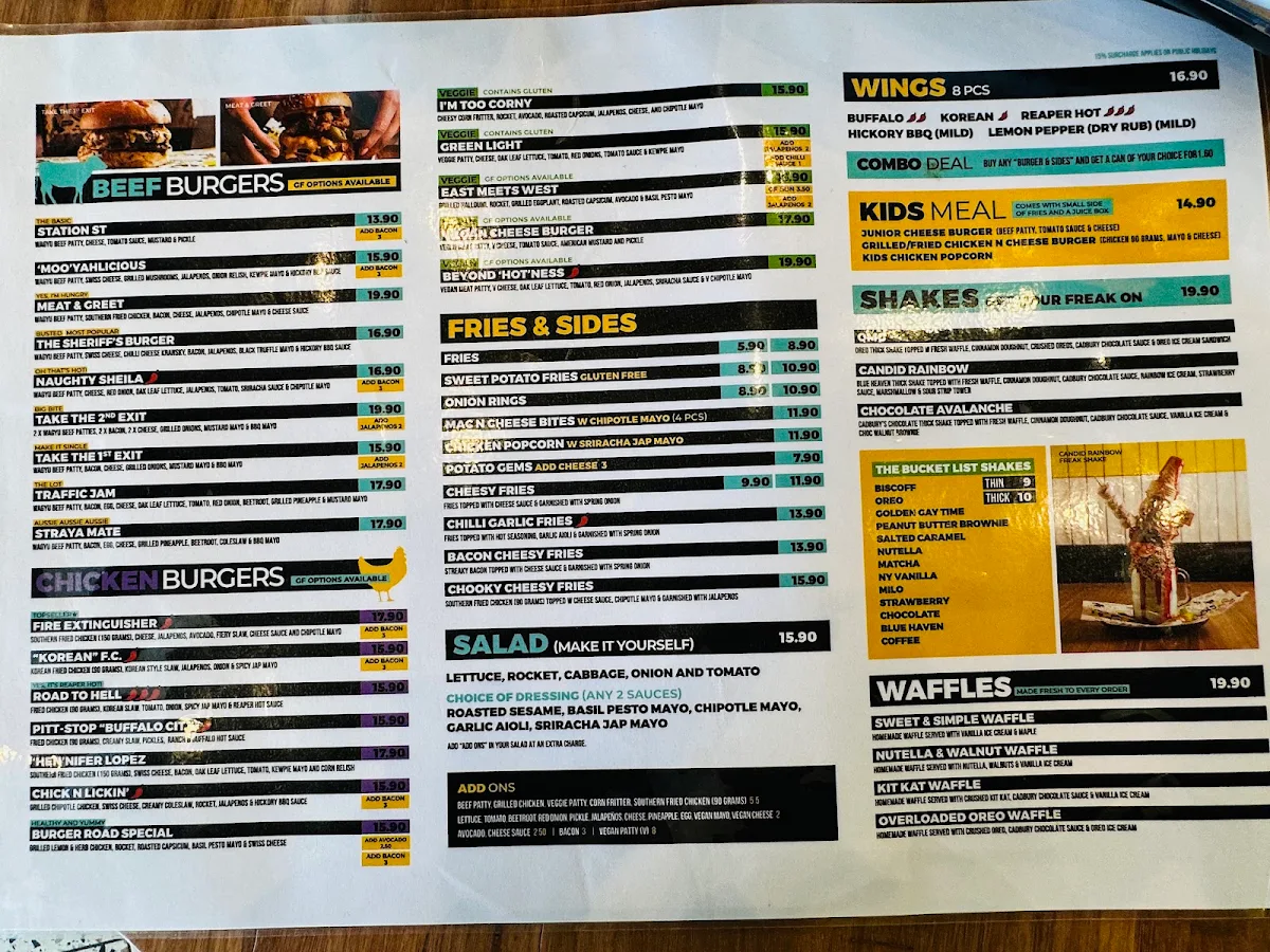 Menu, Burger Road Mernda