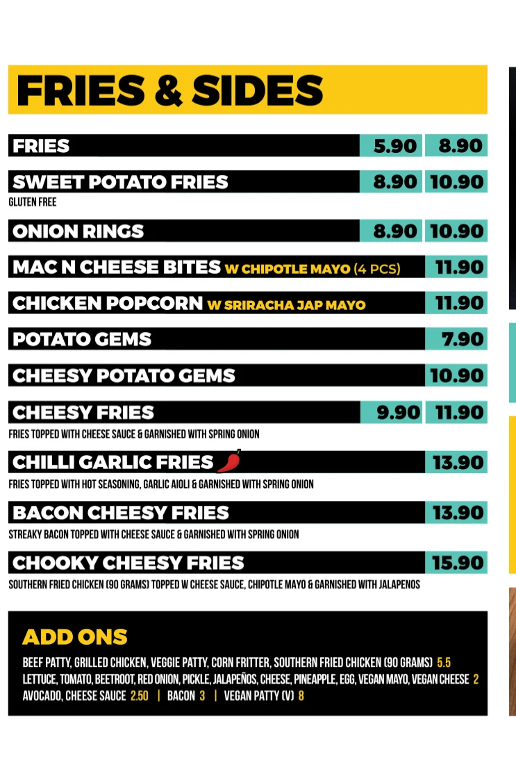 Menu, Burger Road Mernda