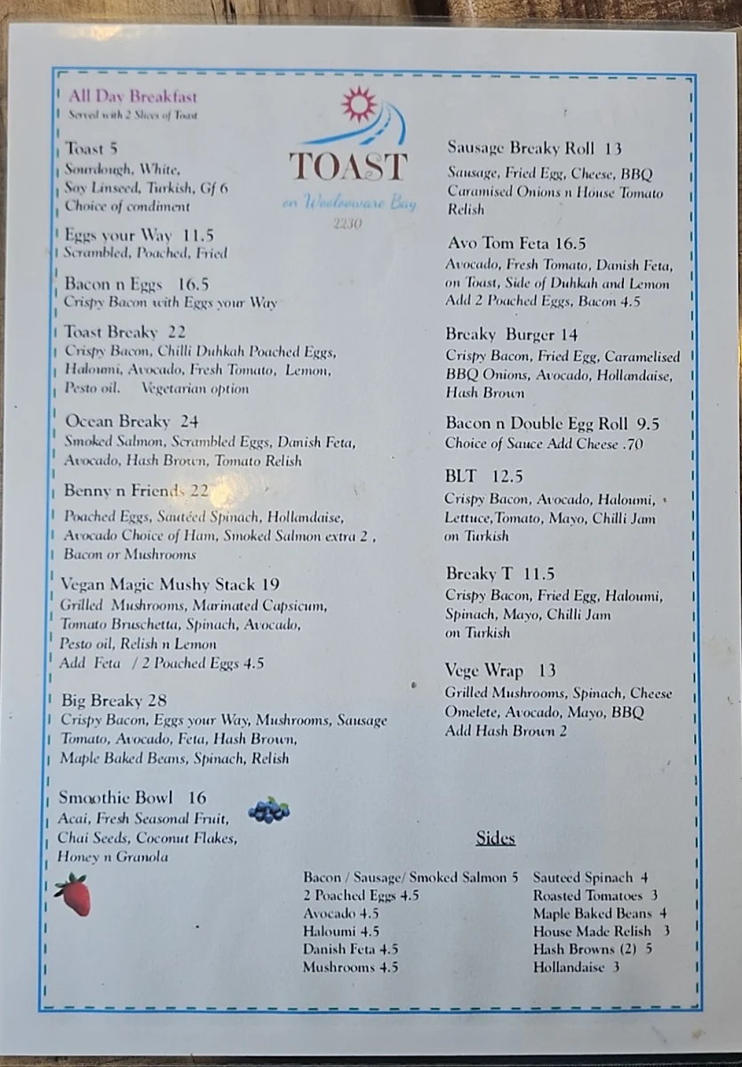Menu, Toast 2230