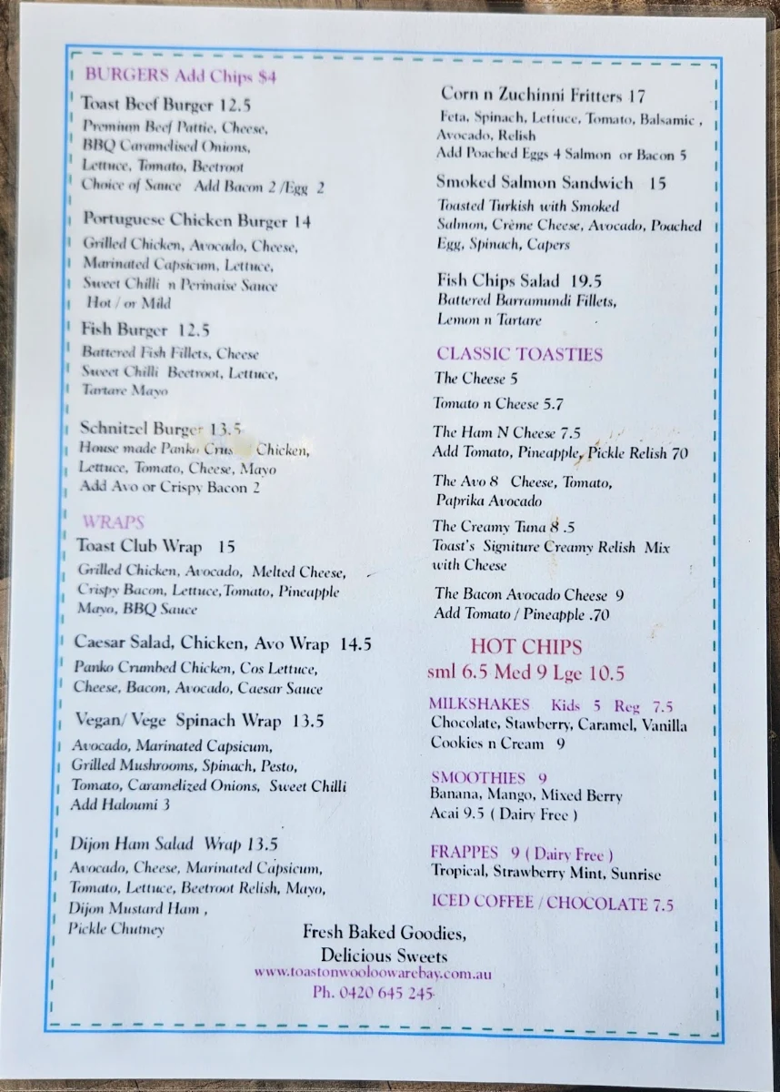Menu, Toast 2230