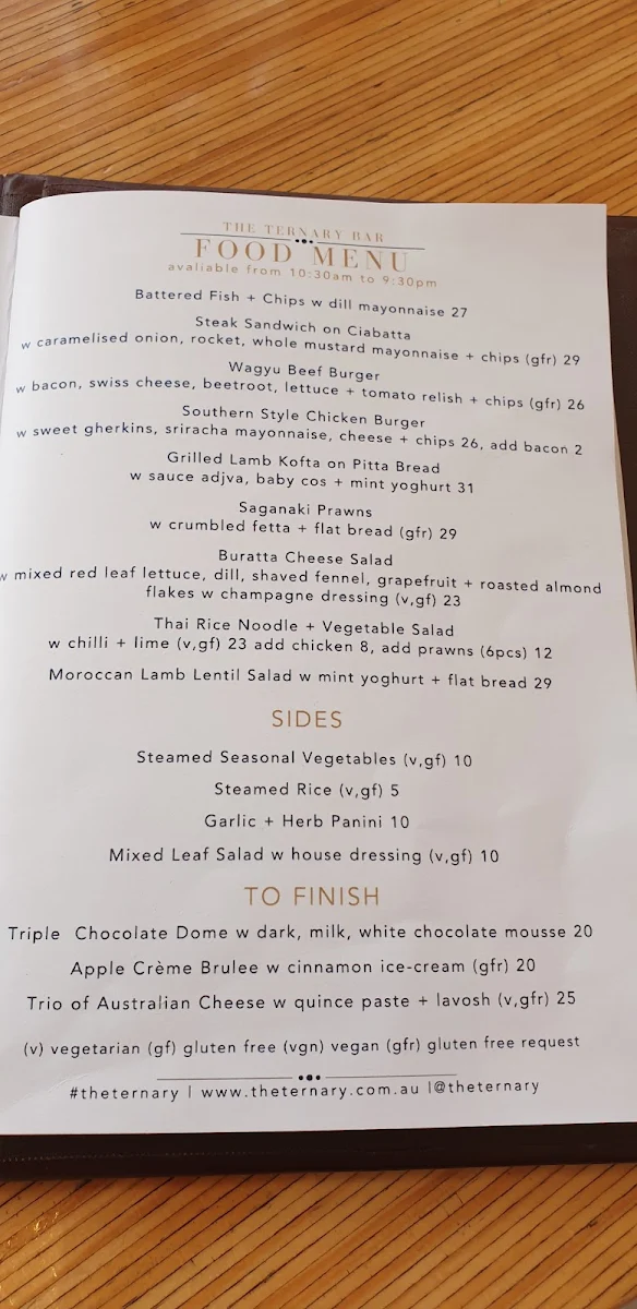Menu, THE TERNARY RESTAURANT