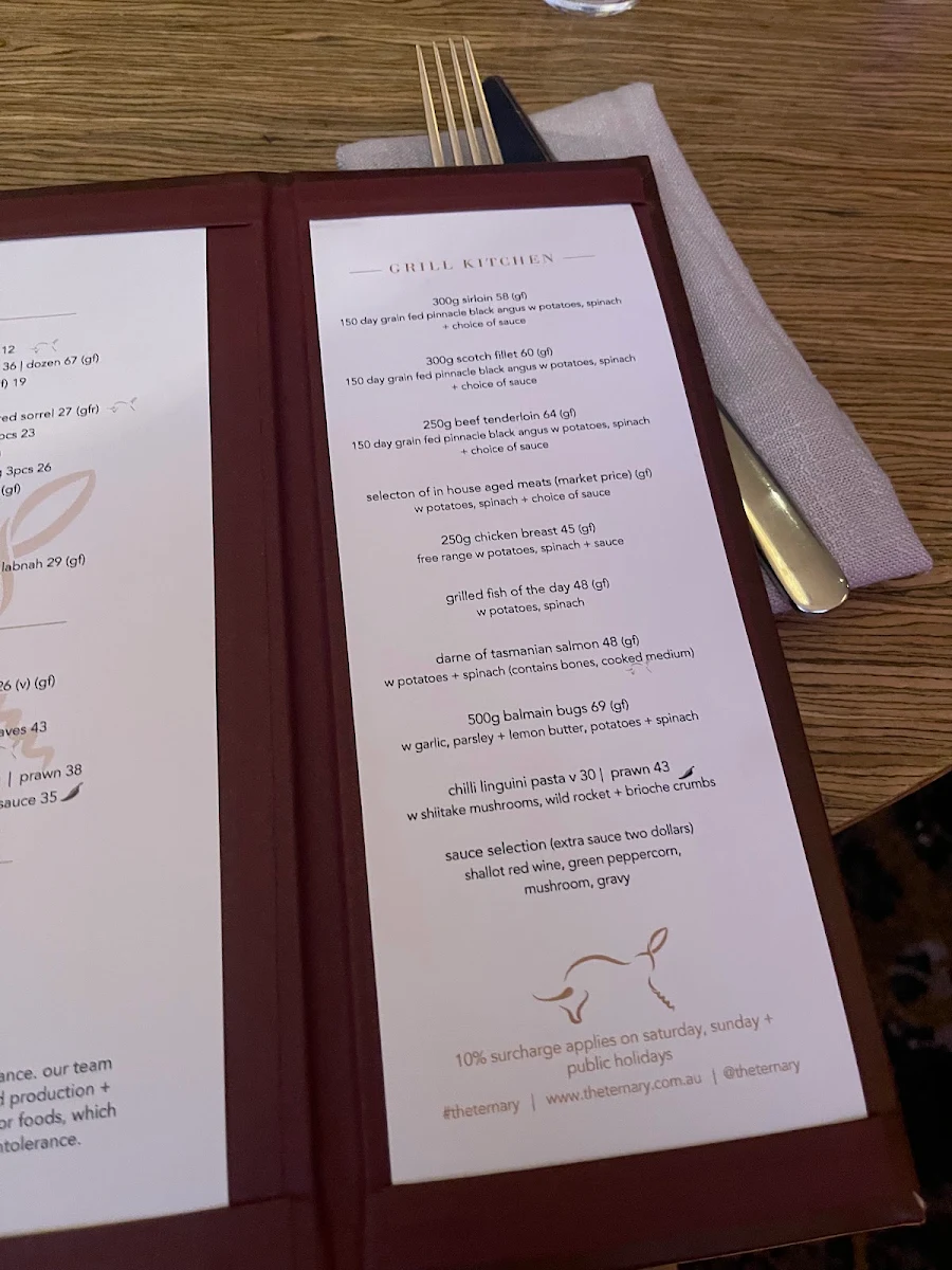 Menu, THE TERNARY RESTAURANT