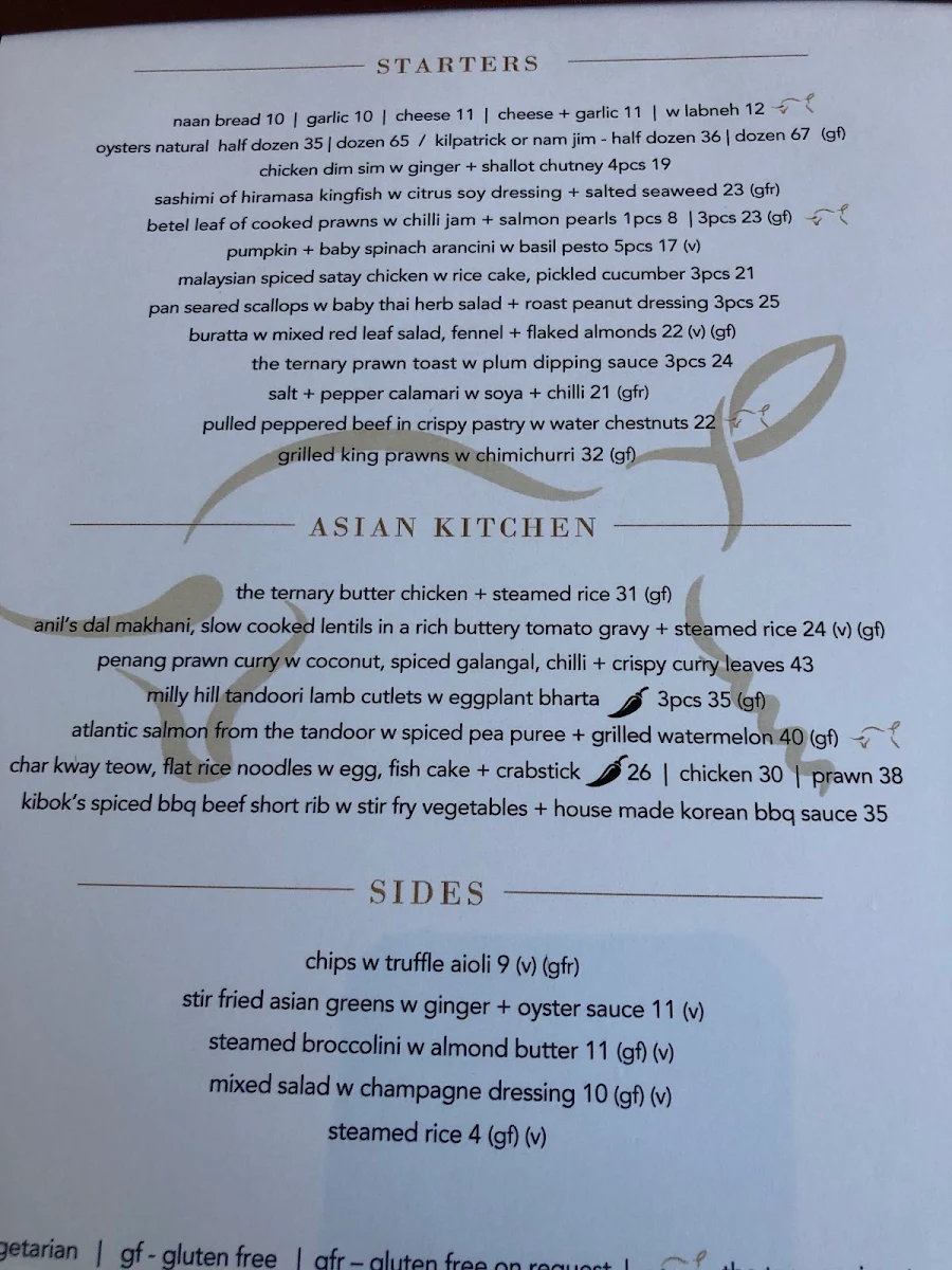 Menu, THE TERNARY RESTAURANT