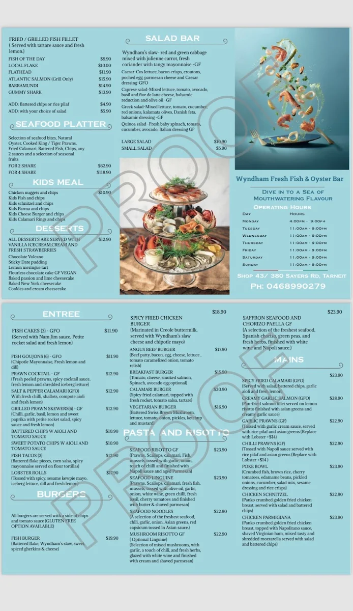 Menu, Wyndham Hot Fish & Oyster Bar