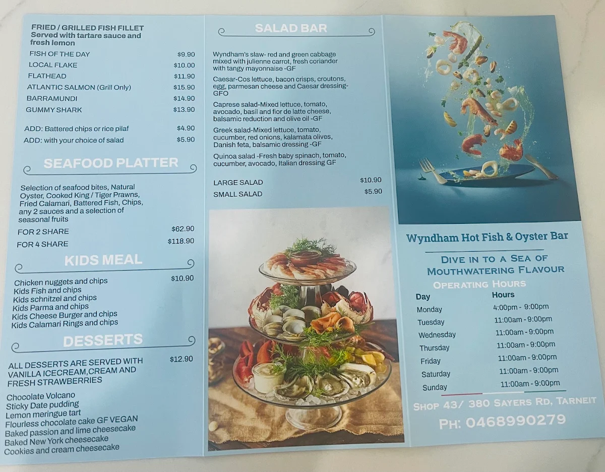 Menu, Wyndham Hot Fish & Oyster Bar