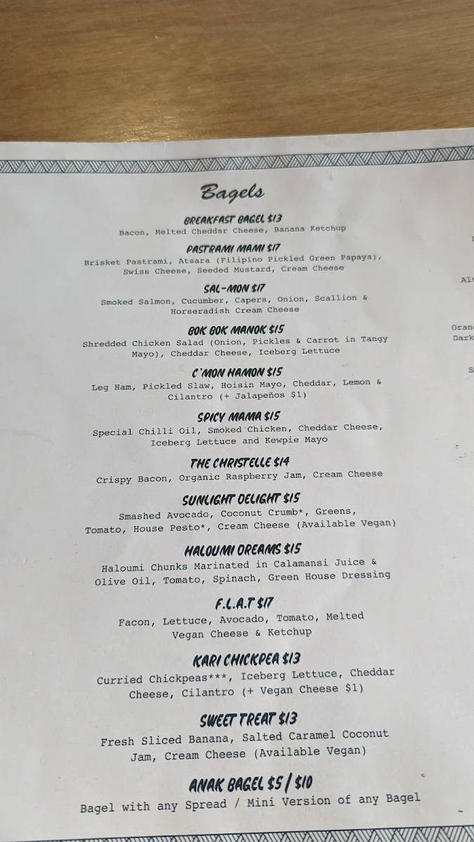 Menu, Migrant Coffee