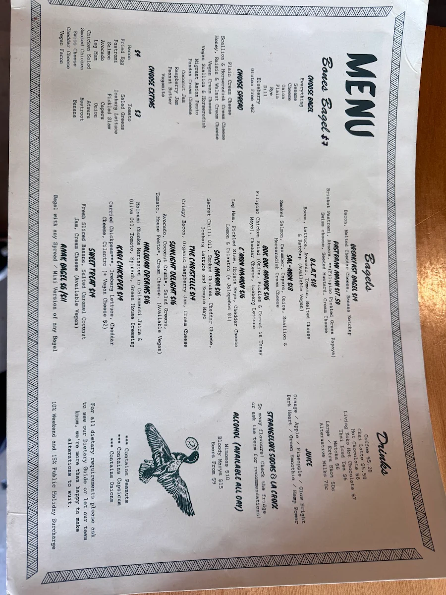 Menu, Migrant Coffee
