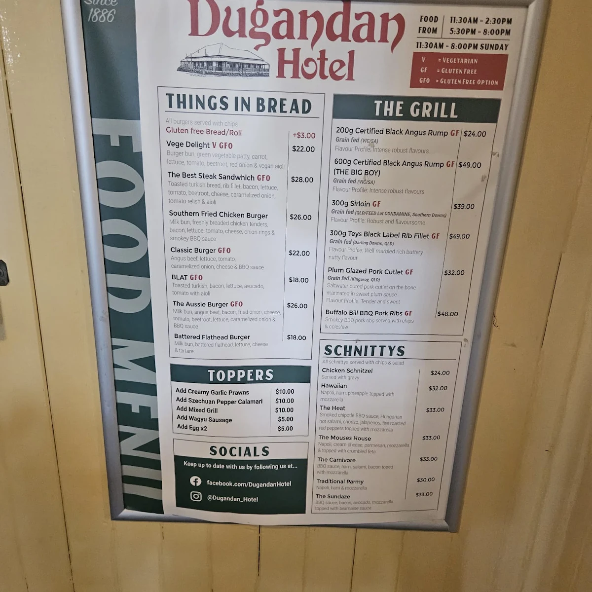 Menu, Dugandan Hotel