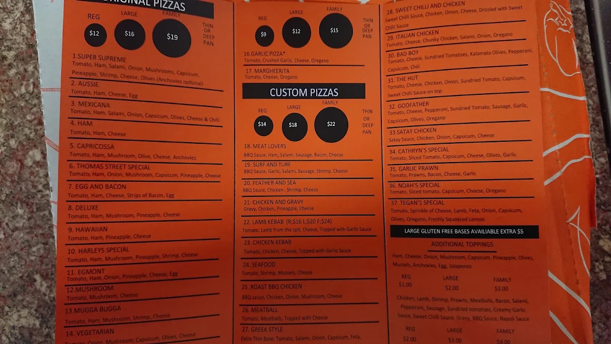 Menu, Harley’s Pizza