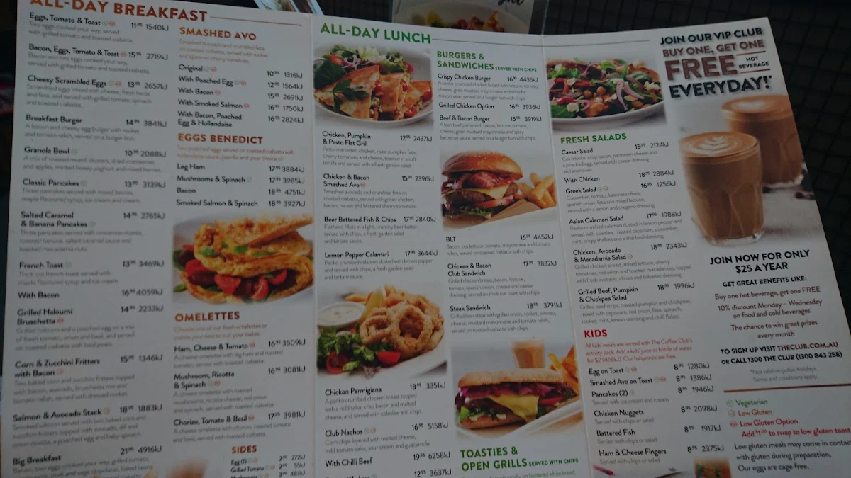 Menu, The Coffee Club Pacific Fair