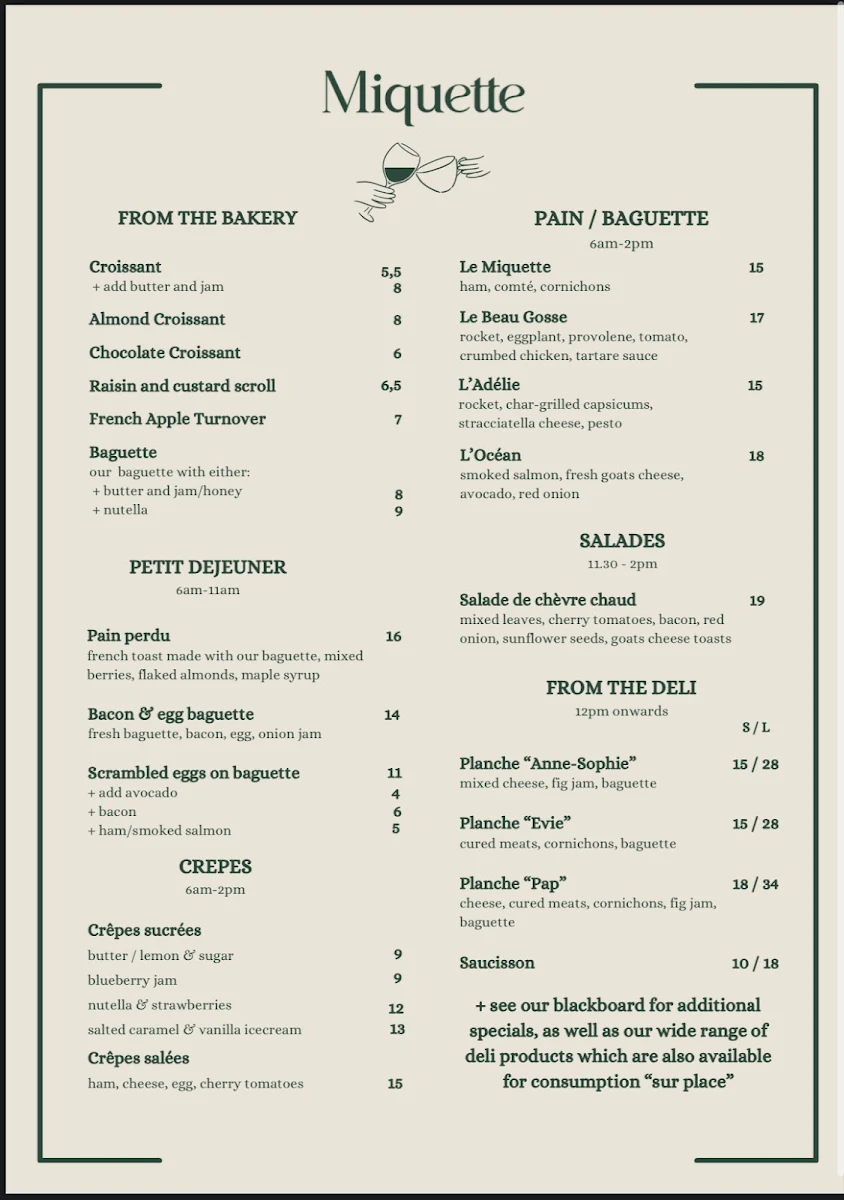 Menu, Miquette