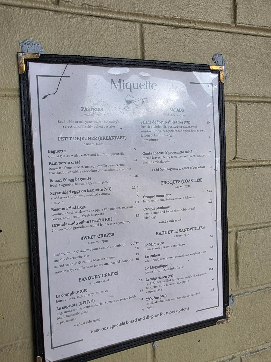 Menu, Miquette