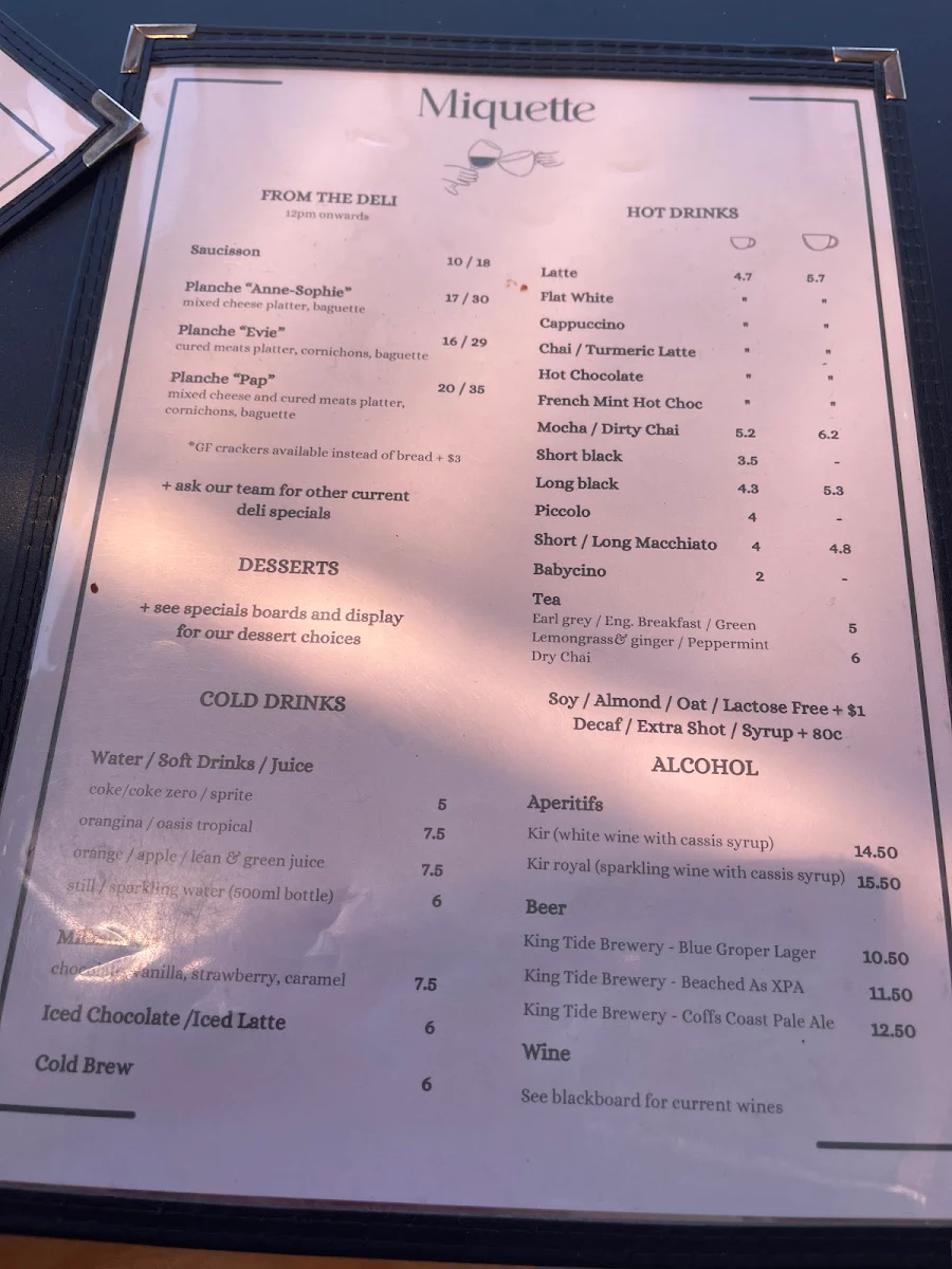 Menu, Miquette