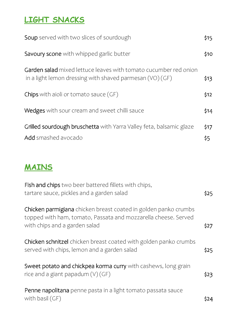 Menu, Two Peas Cafe (Two Peas In Their Pod)