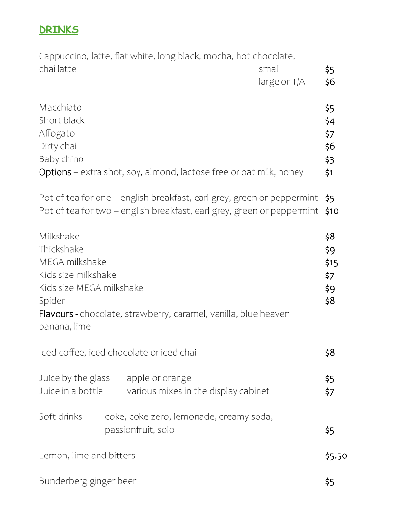 Menu, Two Peas Cafe (Two Peas In Their Pod)