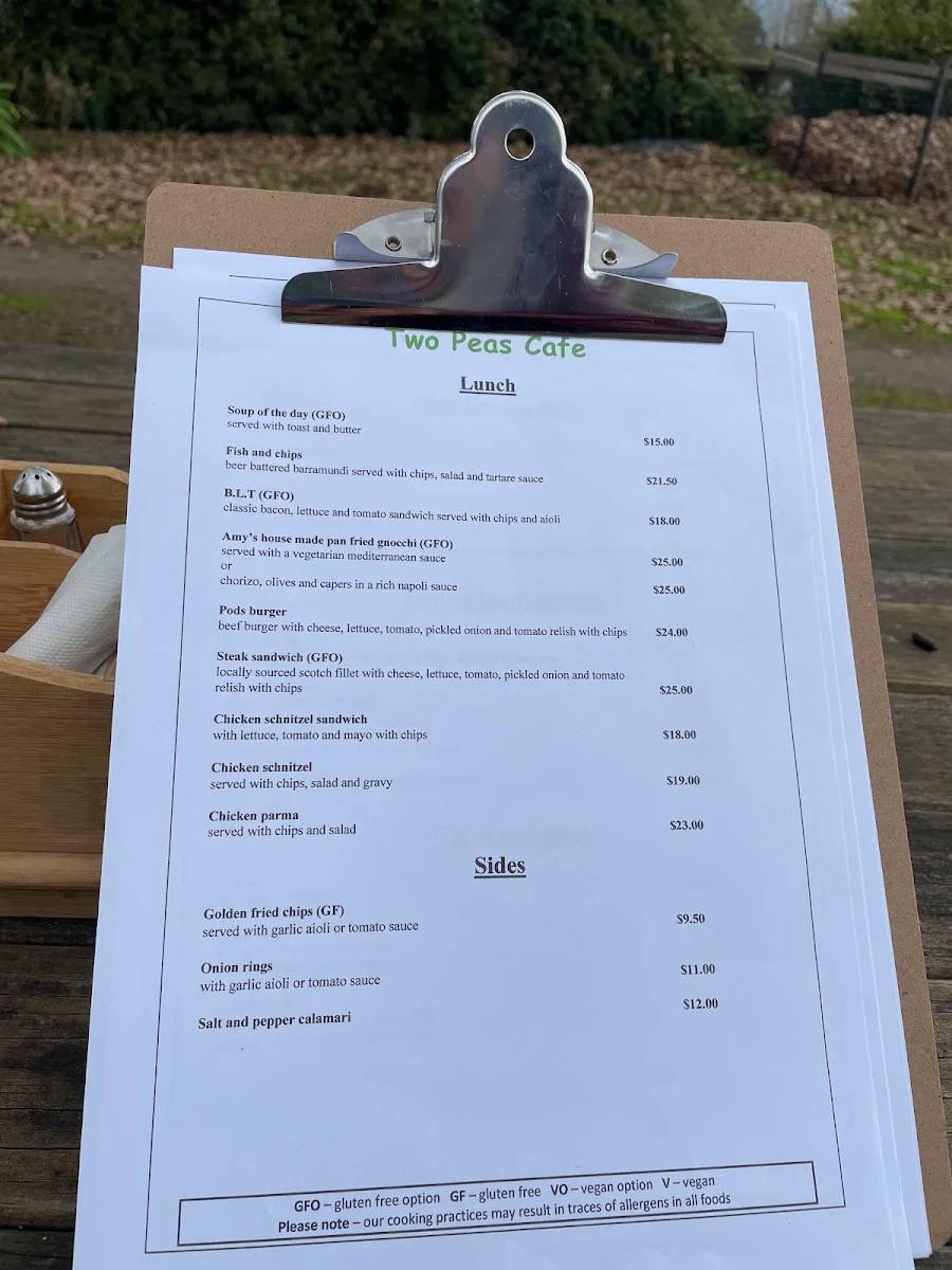 Menu, Two Peas Cafe (Two Peas In Their Pod)