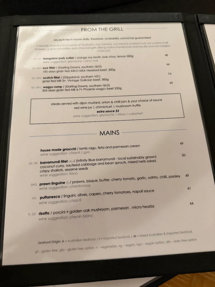 Menu, Zinc Restaurant Port Douglas