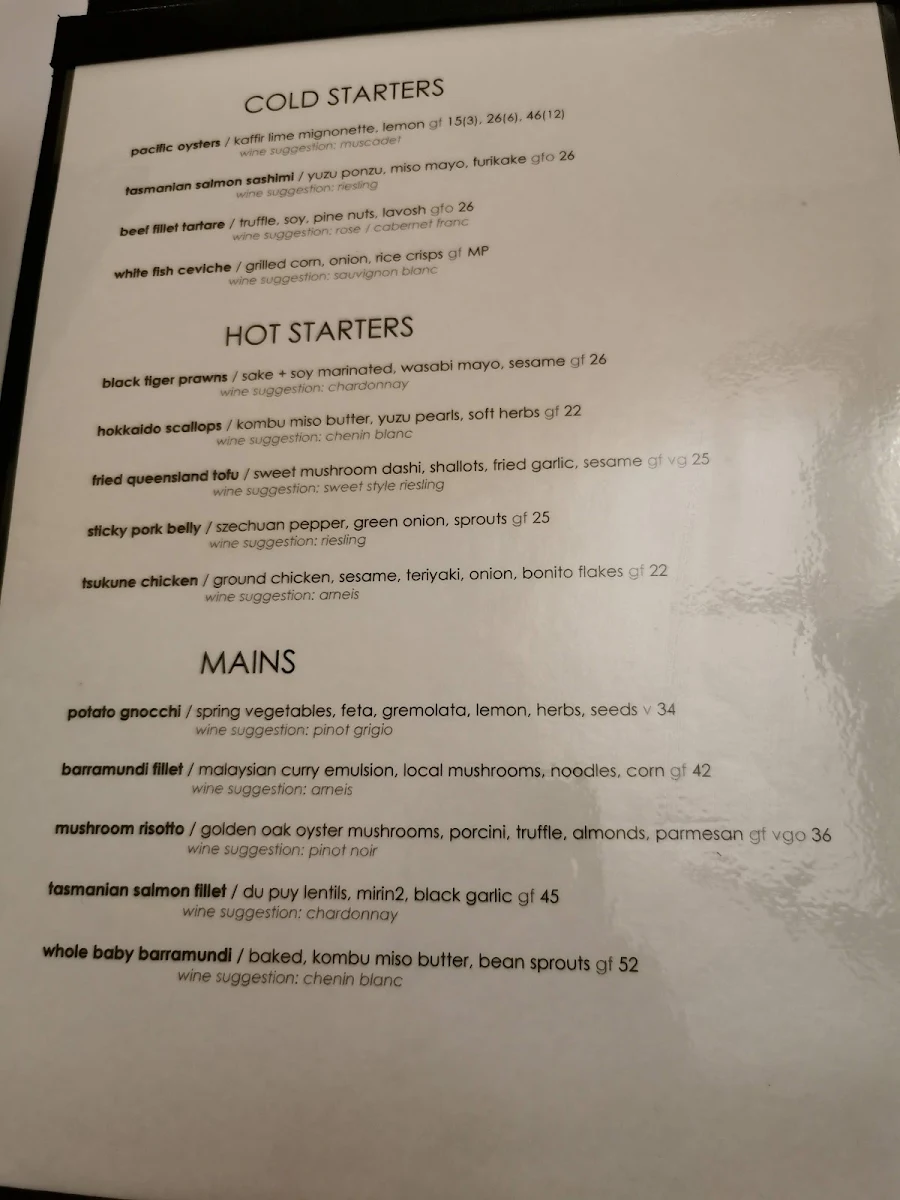 Menu, Zinc Restaurant Port Douglas