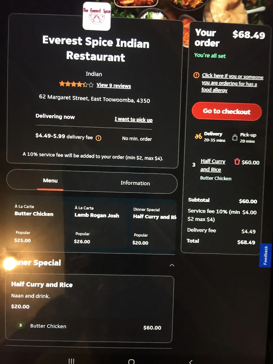 Menu, The Everest spice & curryhouse