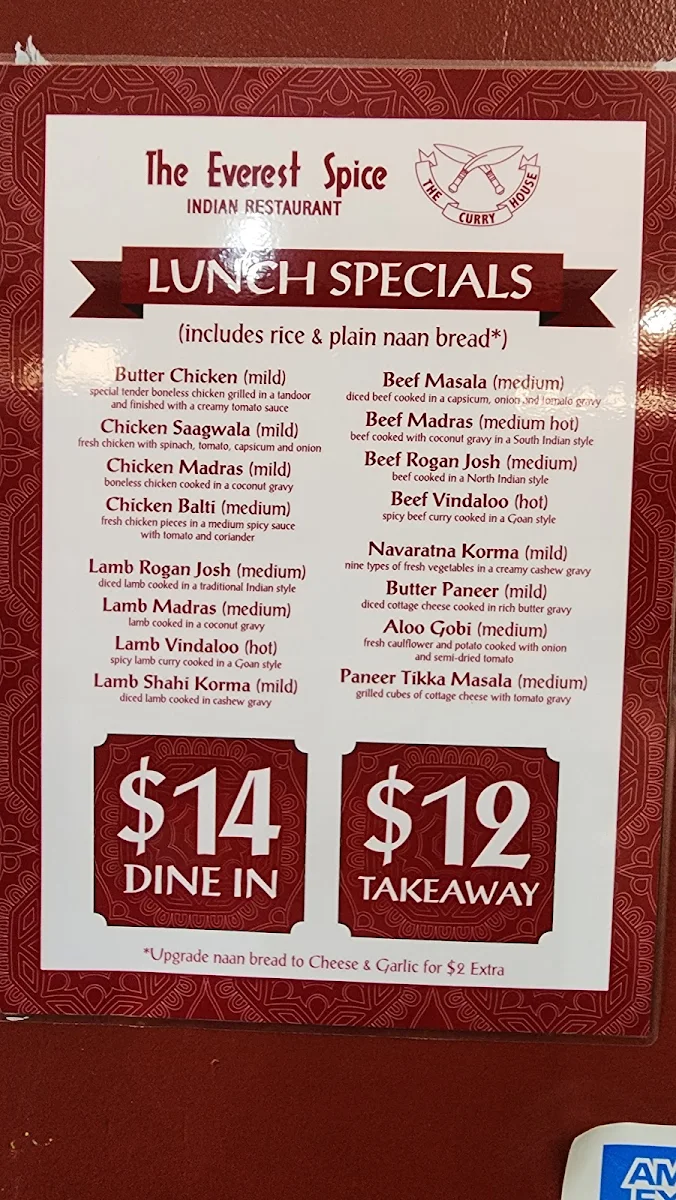 Menu, The Everest spice & curryhouse