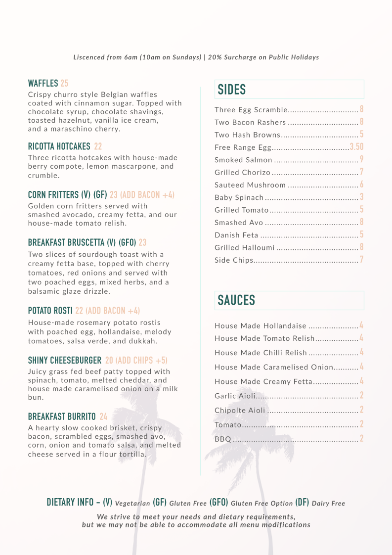 Menu, Shiny Brew