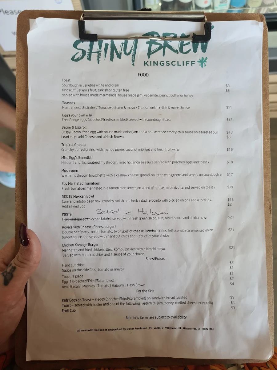 Menu, Shiny Brew