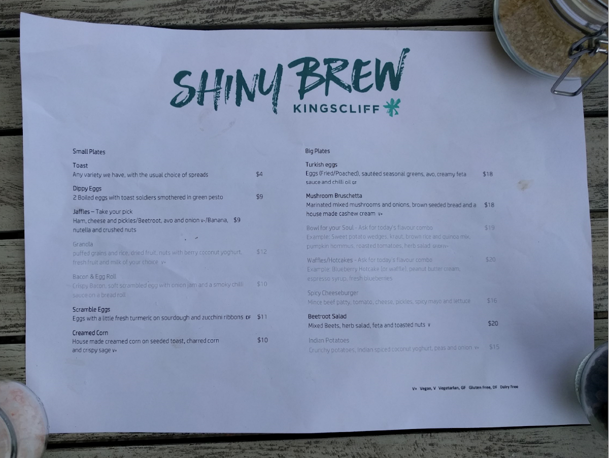 Menu, Shiny Brew