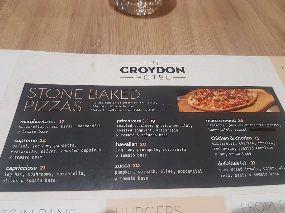 Menu, Castello's Croydon Hotel