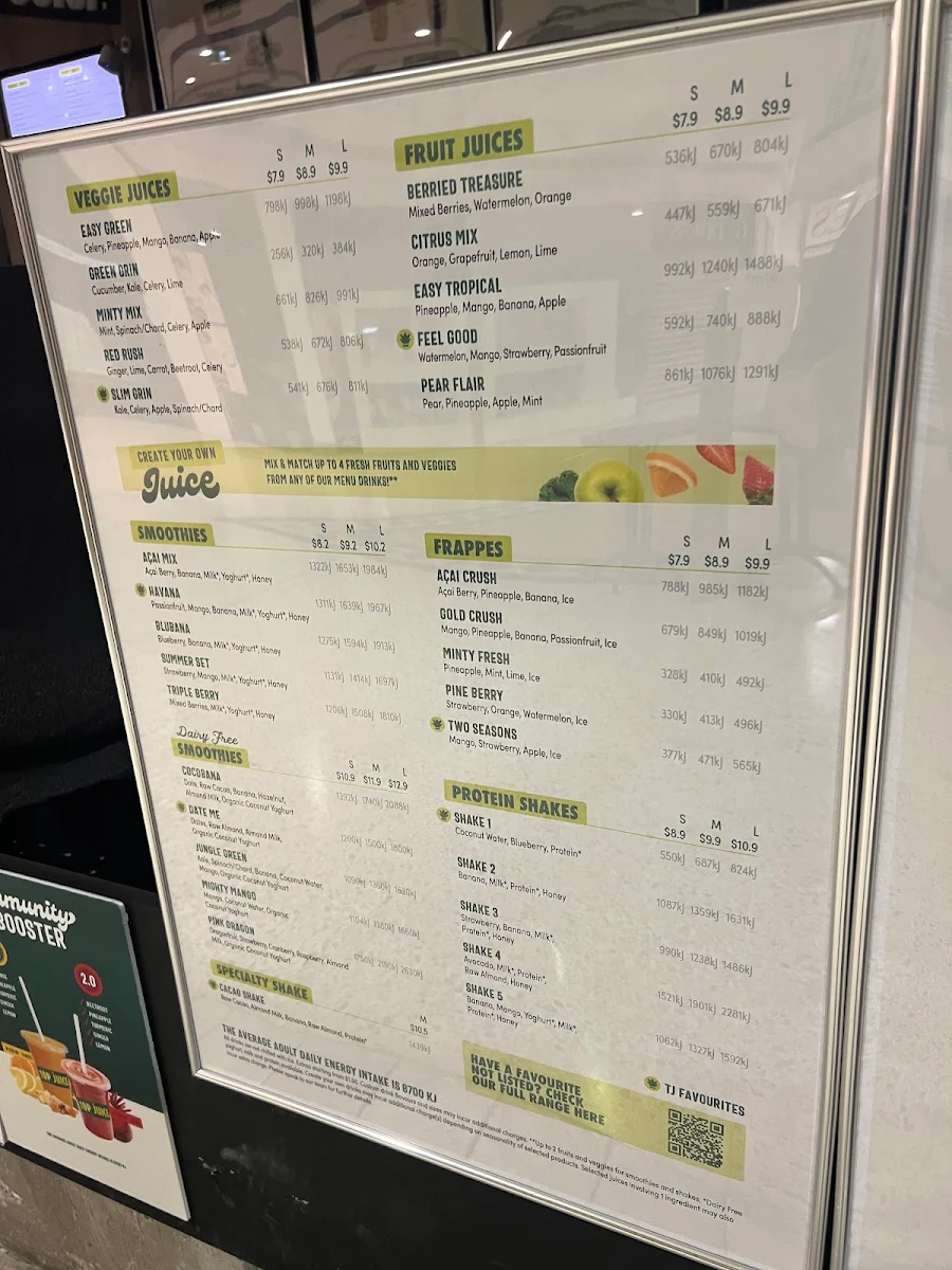 Menu, Top Juice Woden