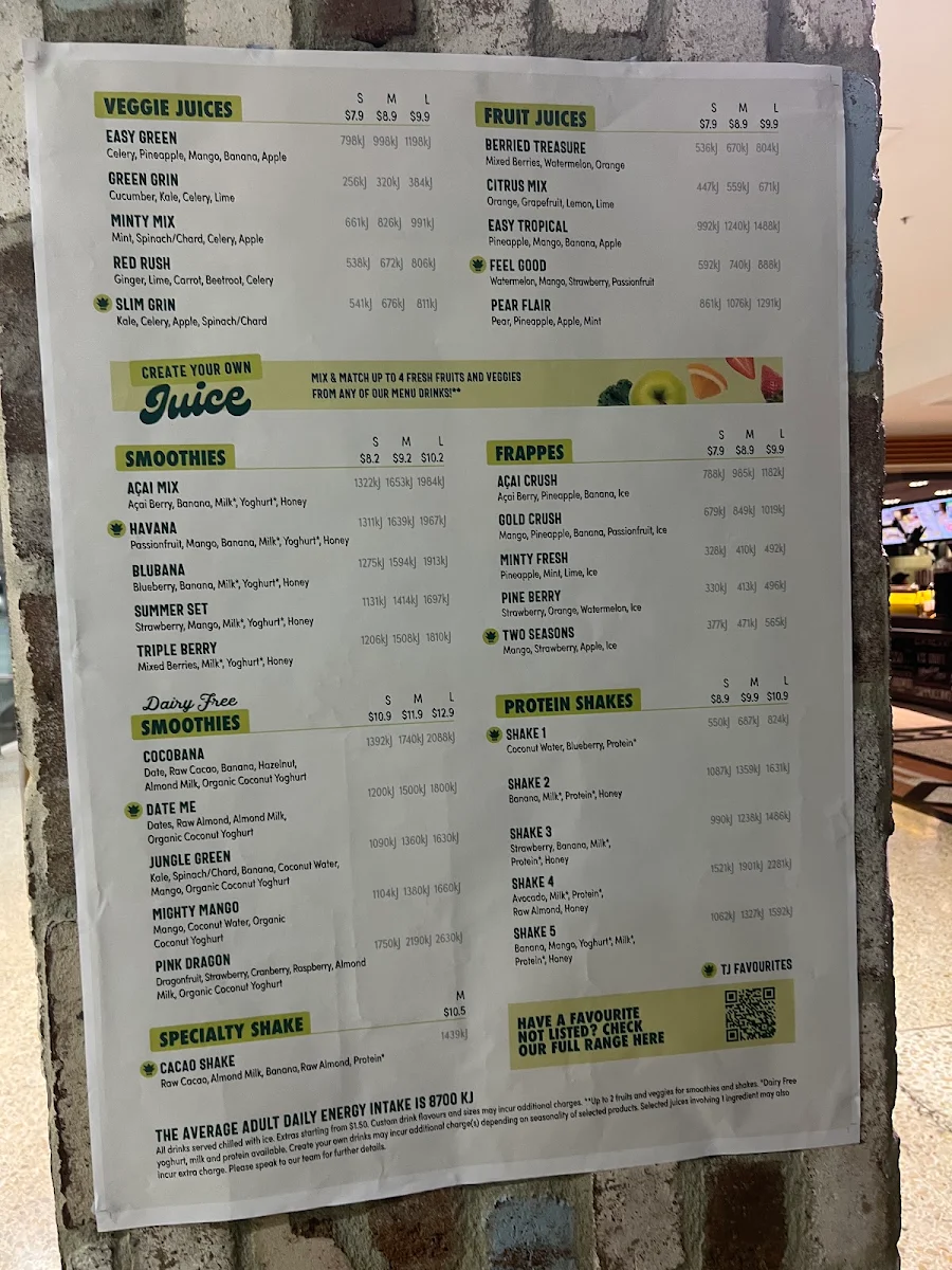 Menu, Top Juice Woden