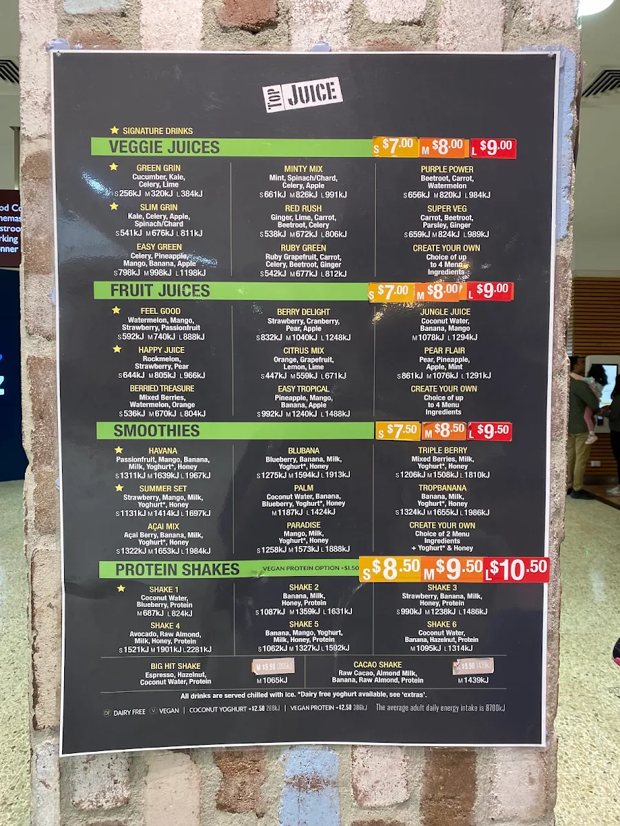 Menu, Top Juice Woden