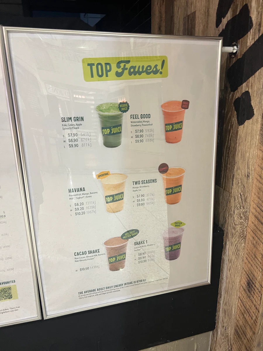 Menu, Top Juice Woden