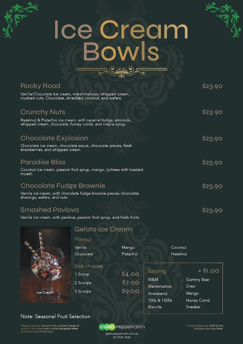 Menu, Green Peppercorn