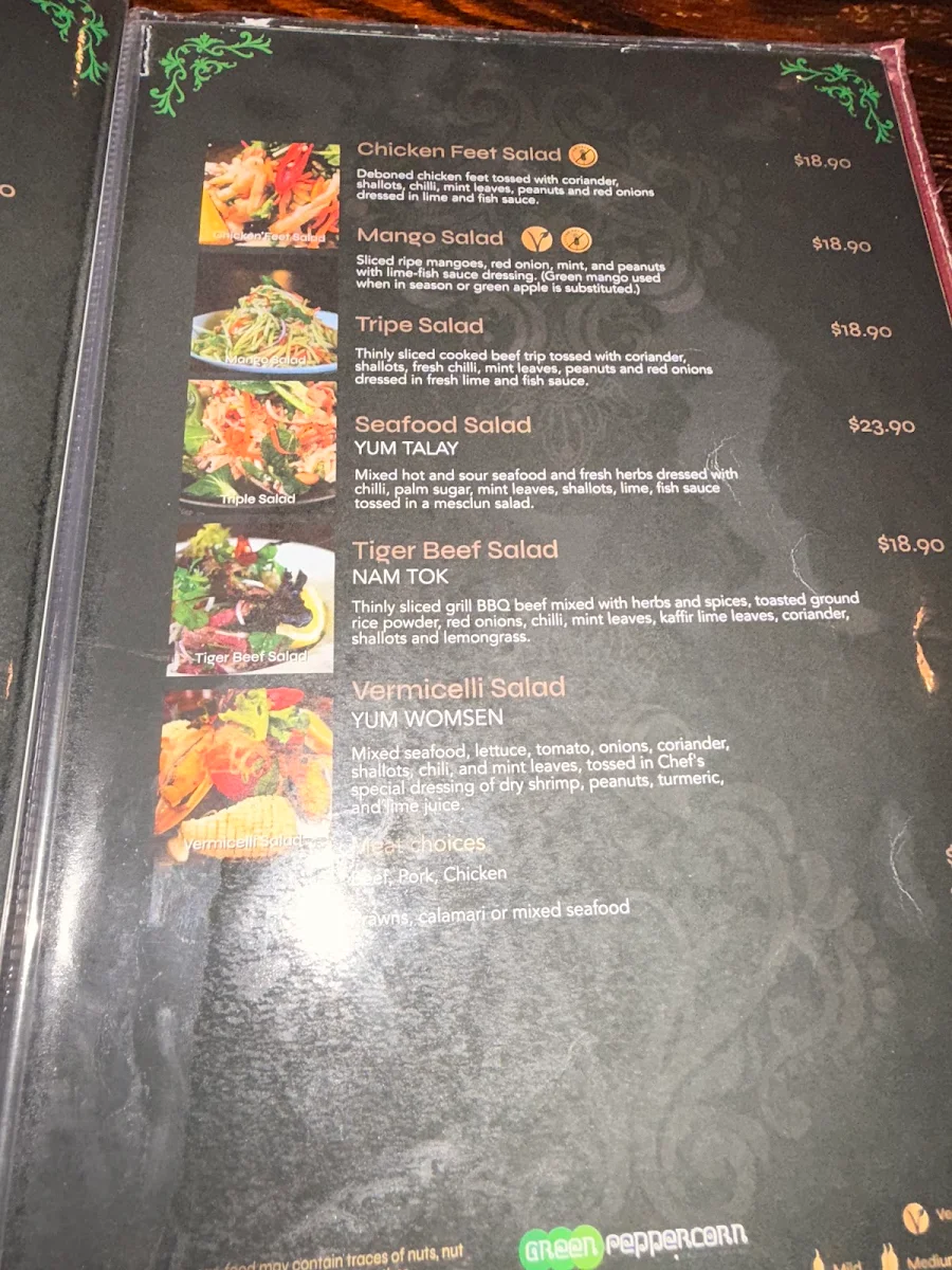 Menu, Green Peppercorn