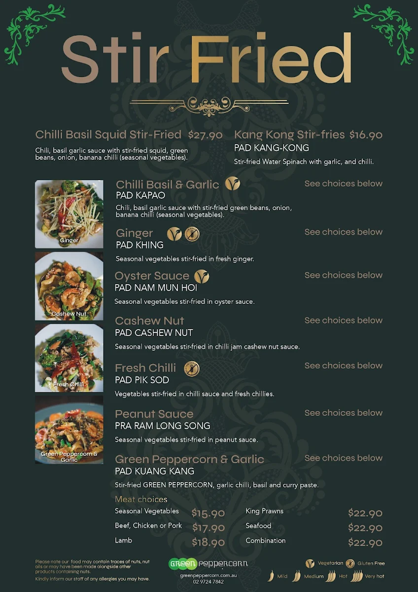 Menu, Green Peppercorn