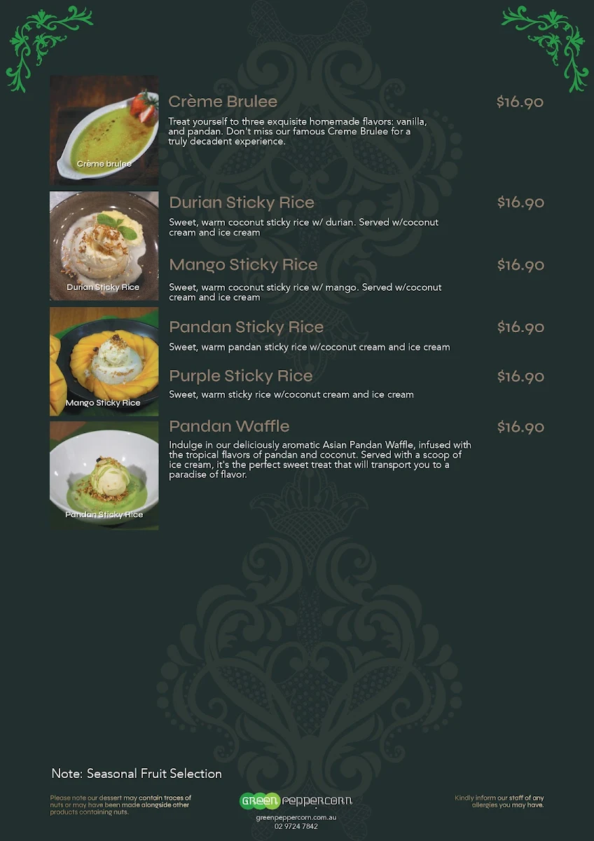 Menu, Green Peppercorn