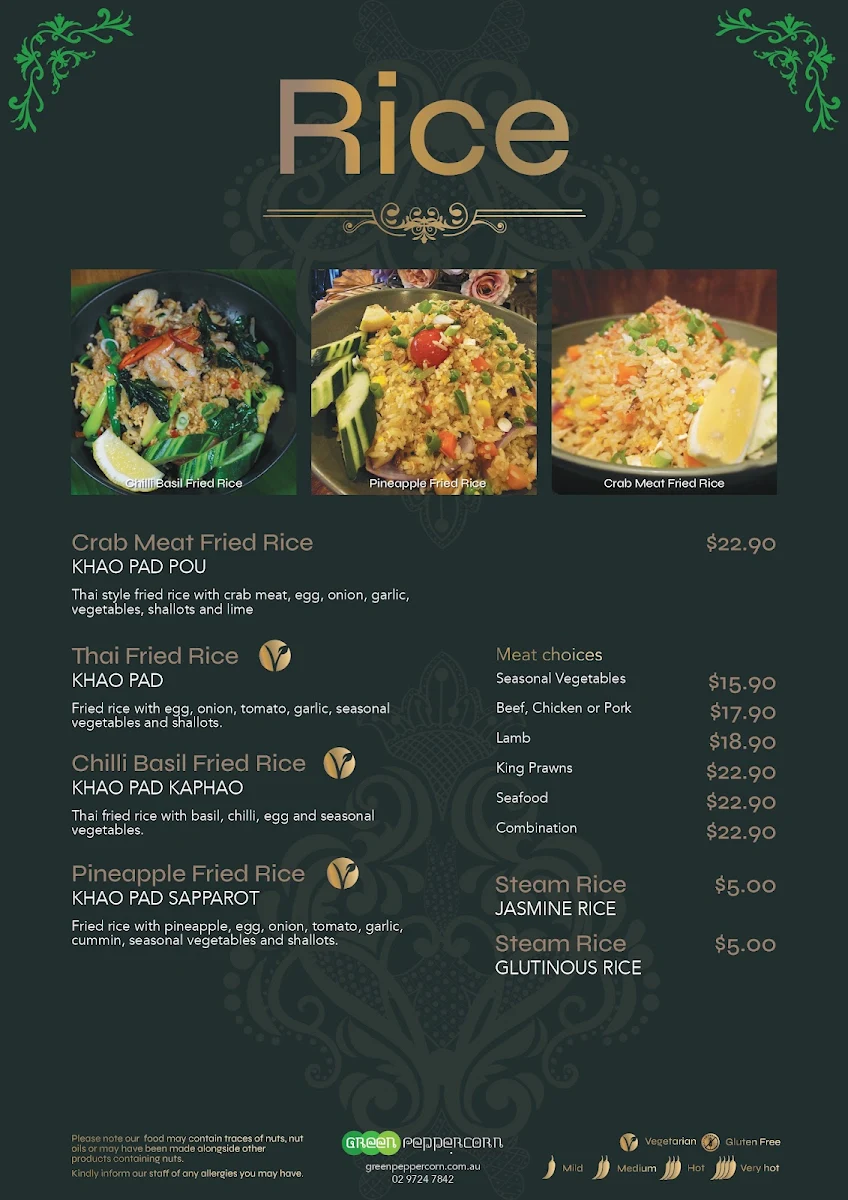 Menu, Green Peppercorn