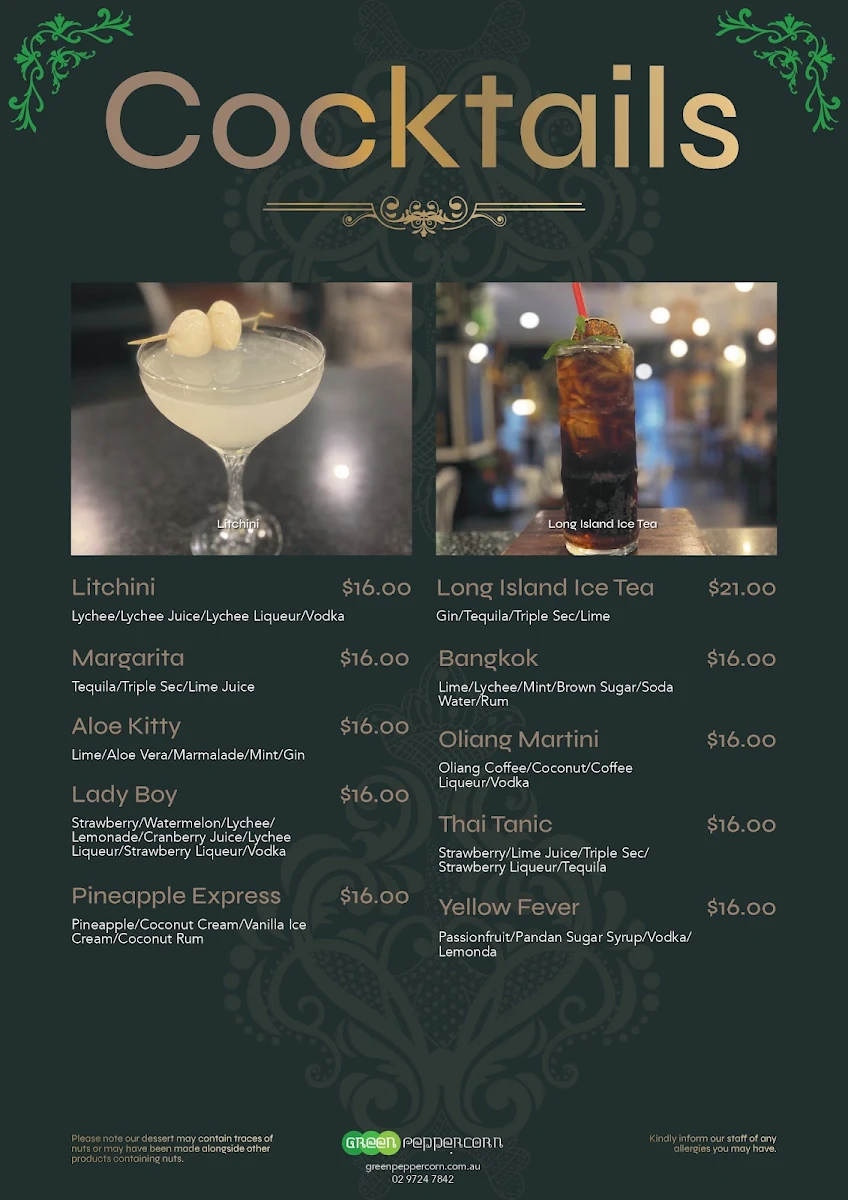 Menu, Green Peppercorn