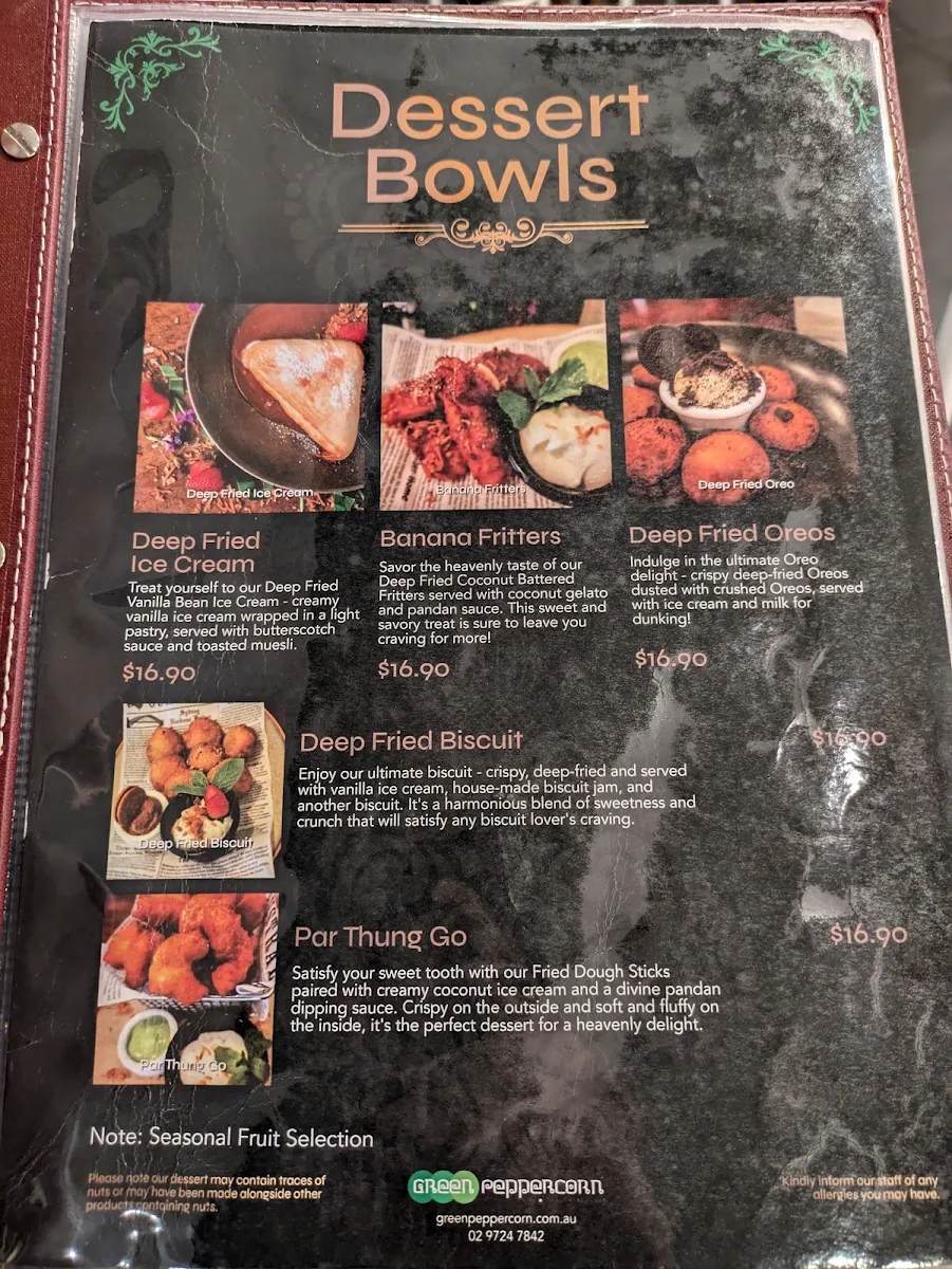 Menu, Green Peppercorn